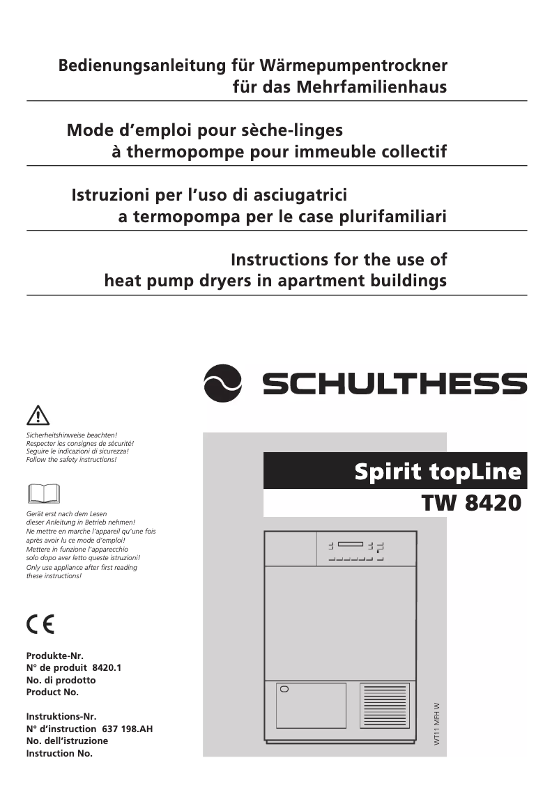 Page n°1 - Manuel utilisateur Schulthess Spirit TopLine TW 8420