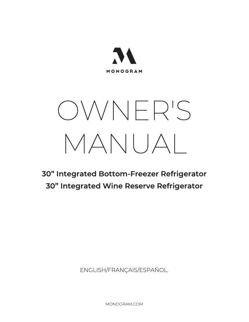 Page 1 de la notice Manuel d'utilisation et d'entretien Monogram ZIW303NPPII