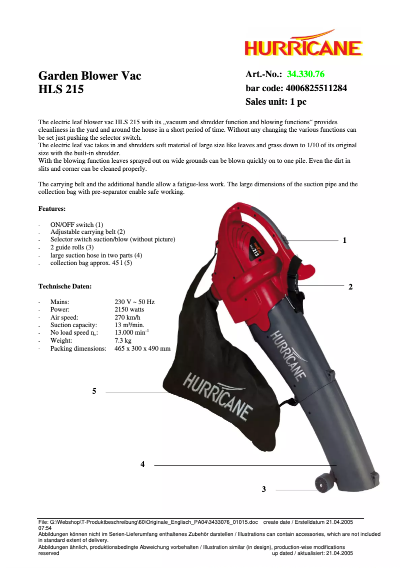 Image de la première page du manuel de l'appareil HLS 215