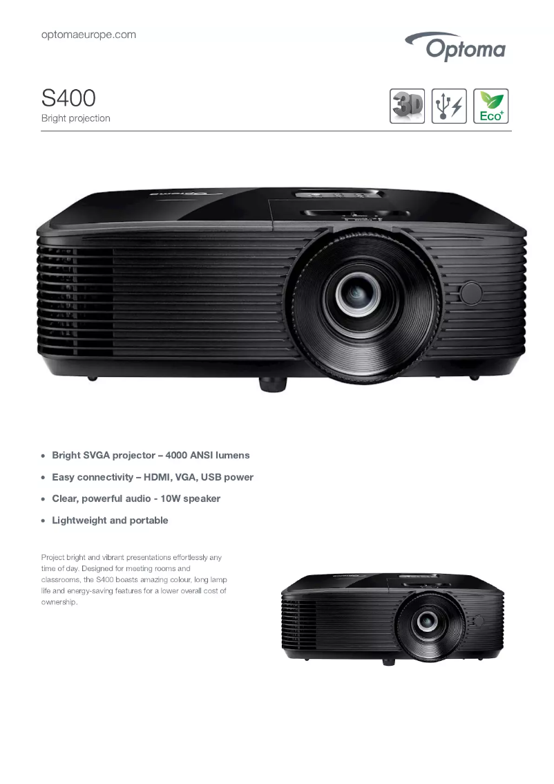 Page n°1 - Manuel utilisateur Optoma S400