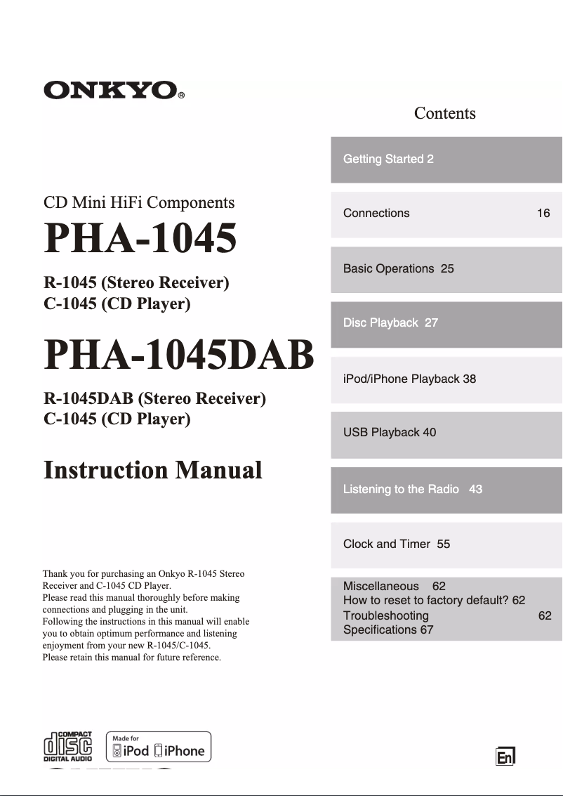 Image de la première page du manuel de l'appareil R-1045