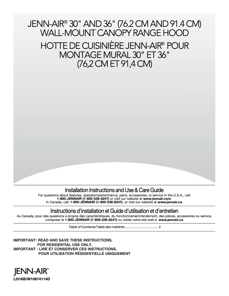 Page 1 de la notice Guide d'installation JennAir JXW8536DS
