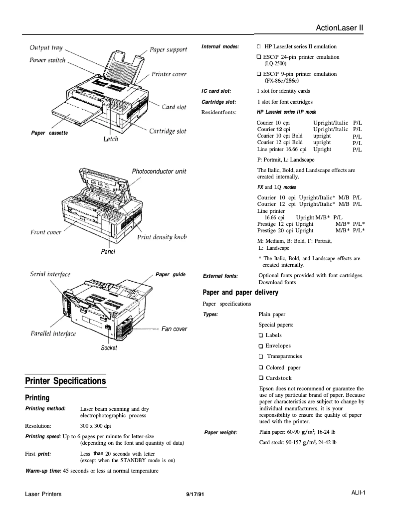 Page n°1 - Fiche technique Epson ActionLaser II