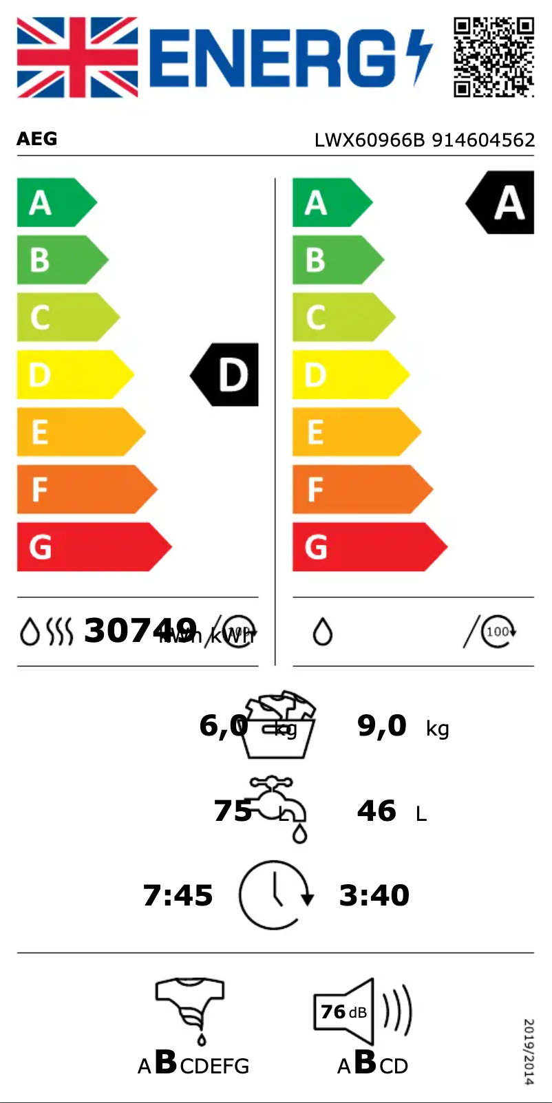 Page n°1 - Label énergétique AEG LWX60966B