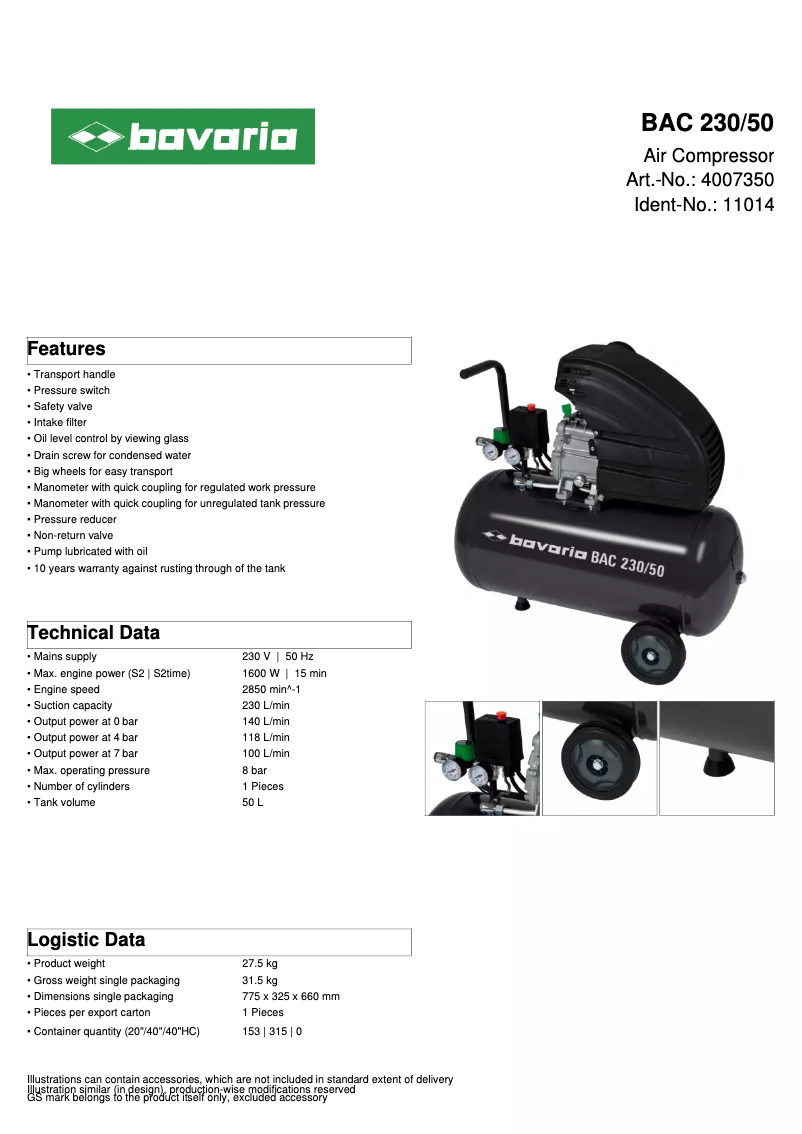 Page n°1 - Fiche technique Bavaria BAC 230/50