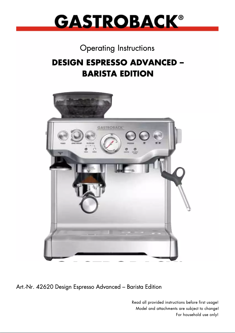 Image de la première page du manuel de l'appareil Design Espresso Advanced 42620