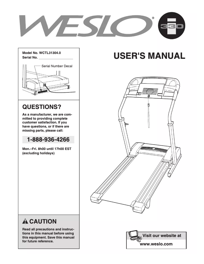 Page 1 de la notice Manuel utilisateur Weslo 330I