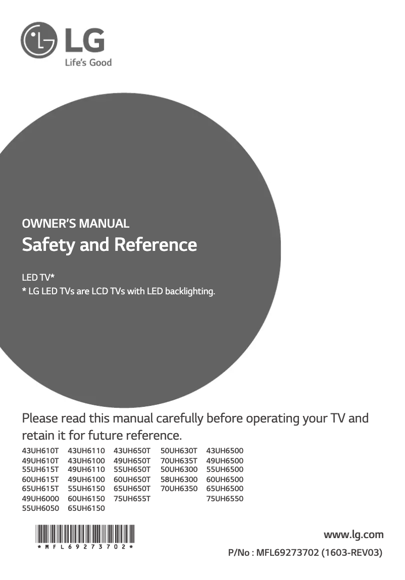 Image de la première page du manuel de l'appareil 49UH6110