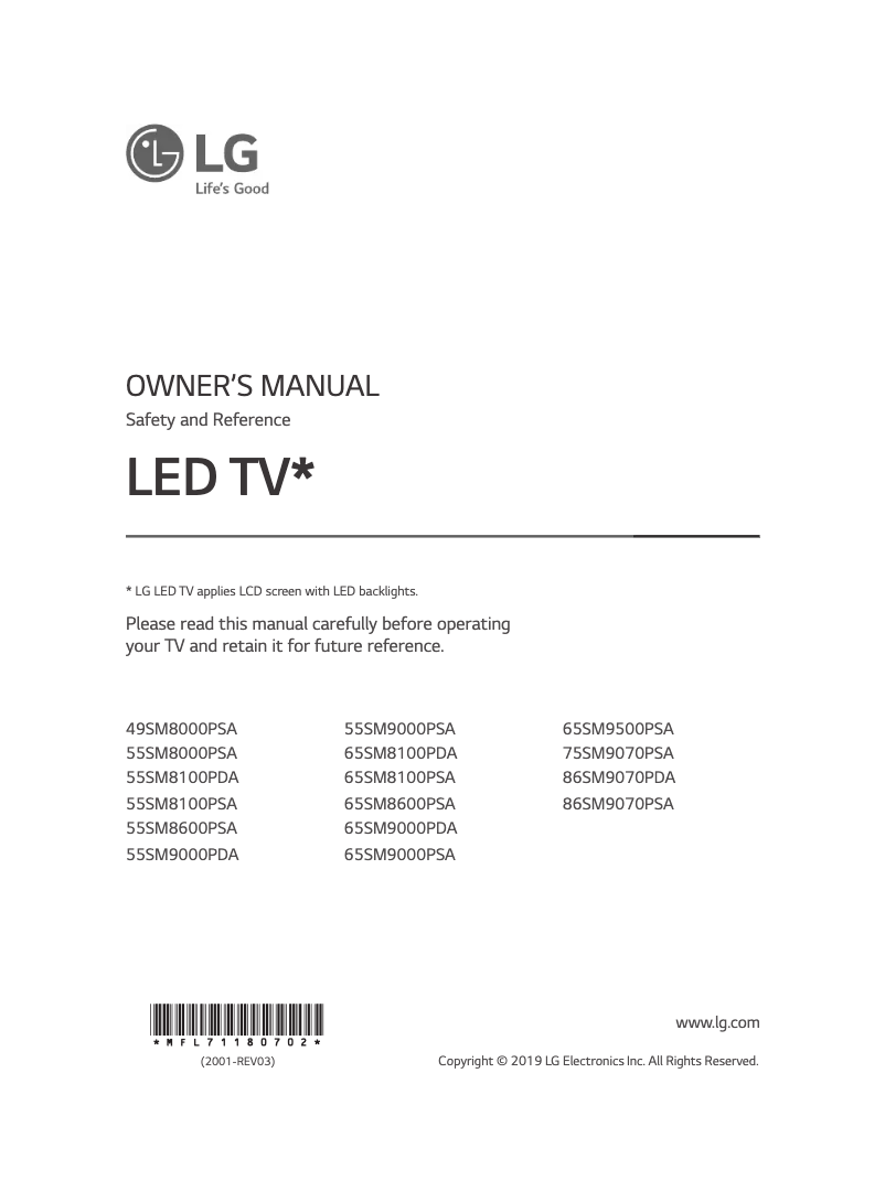 Page 1 of the manual User Manual LG 49SM8000PSA
