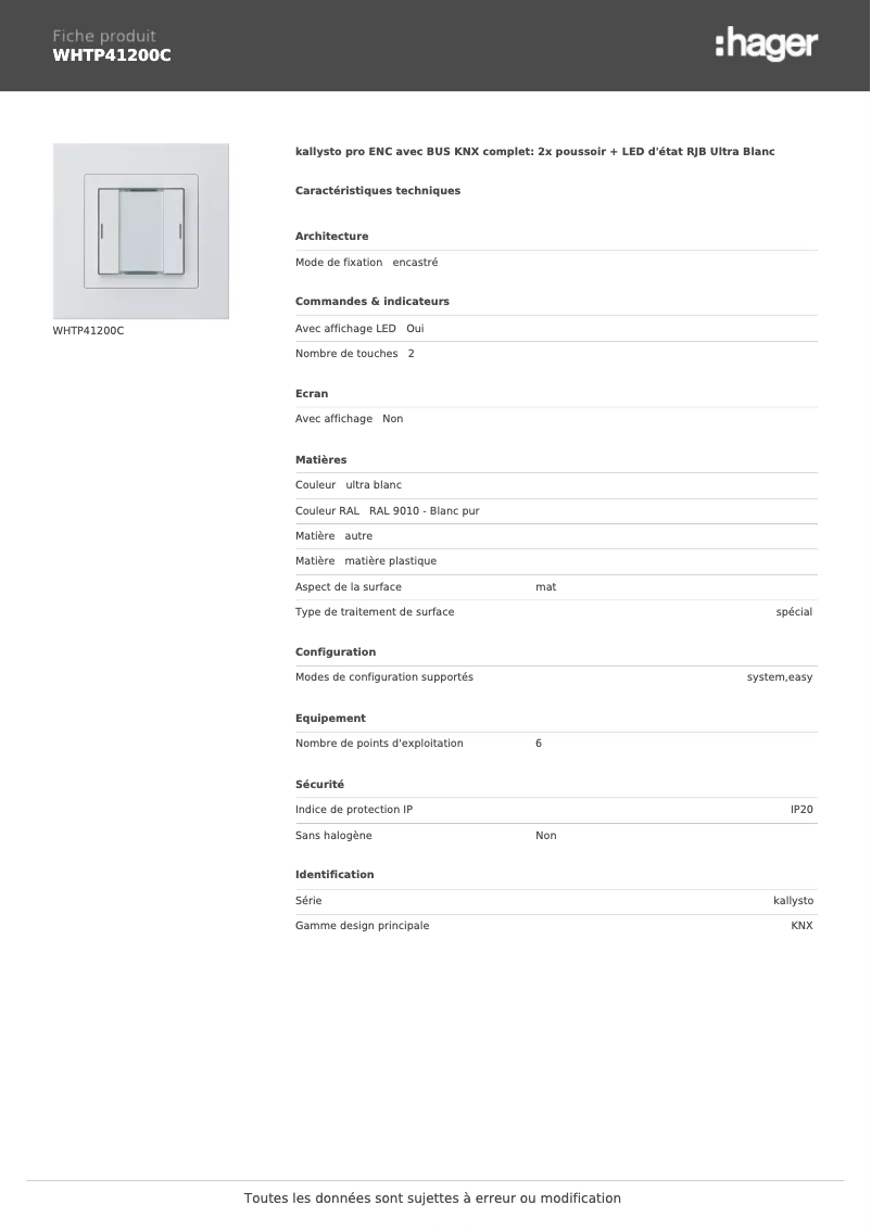 Image de la première page du manuel de l'appareil WHTP41200C