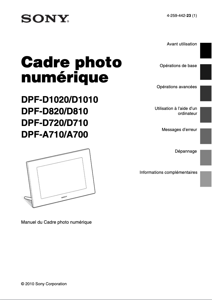 Page 1 de la notice Manuel utilisateur Sony DPF-D810