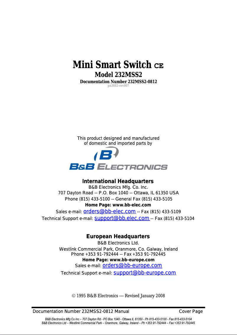 Page 1 de la notice Manuel utilisateur B&B Electronics 232MSS2