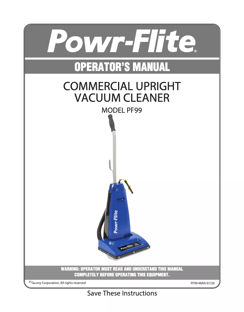 Page 1 de la notice Manuel utilisateur Powr-Flite PF99