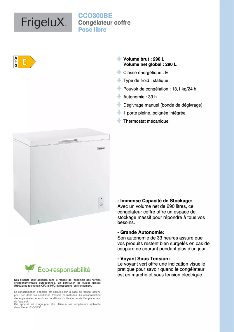 Página 1 del manual Ficha técnica FrigeluX CCO300BE