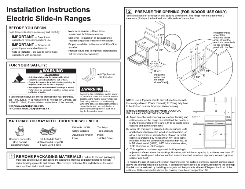 Page 1 de la notice Guide d'installation Hotpoint RB525DHWW