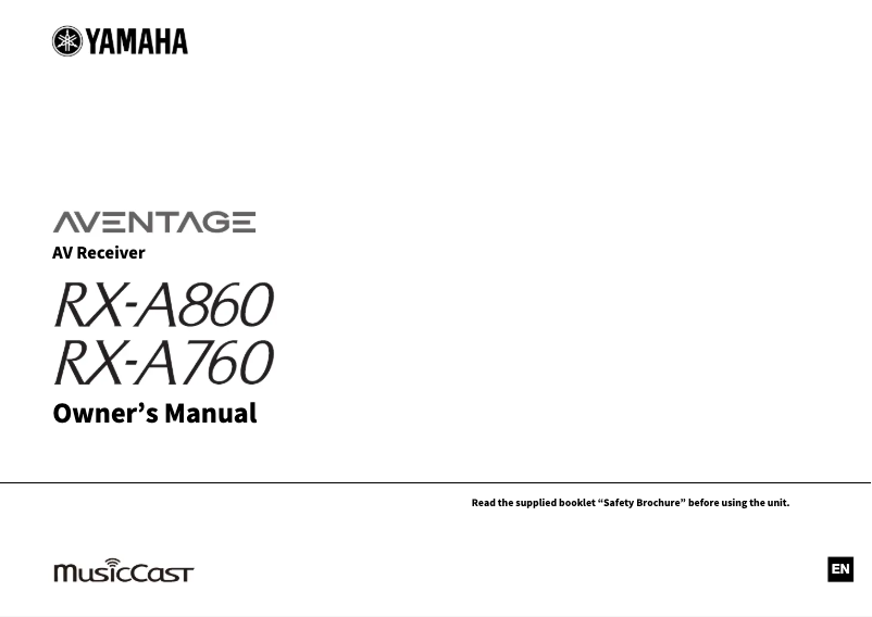 Image de la première page du manuel de l'appareil MusicCast RX-A860