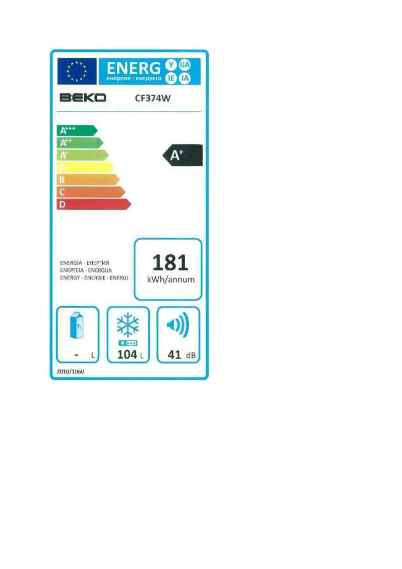 Página 1 del manual Etiqueta energética Beko CF 374