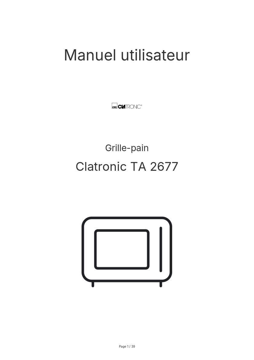Page n°1 - Manuel utilisateur Clatronic TA 2677