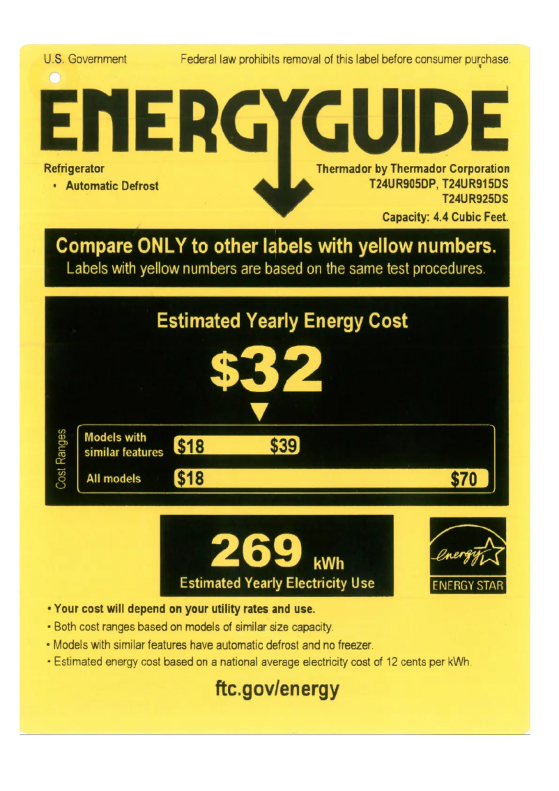 Page 1 de la notice Label énergétique Thermador T24UR915DS