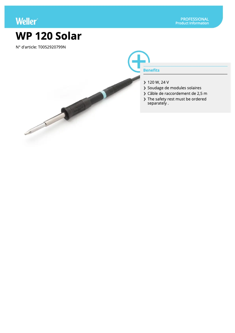 Página 1 del manual Ficha técnica Weller WP 120