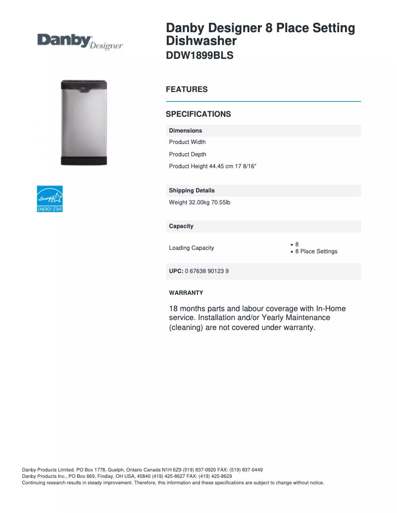 Page 1 de la notice Manuel utilisateur Danby DDW1899BLS