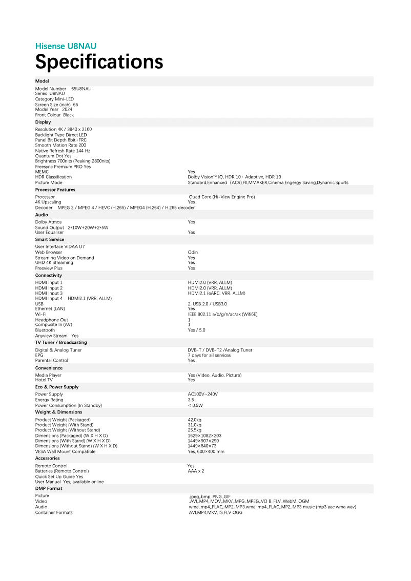 Image de la première page du manuel de l'appareil 65U8NAU