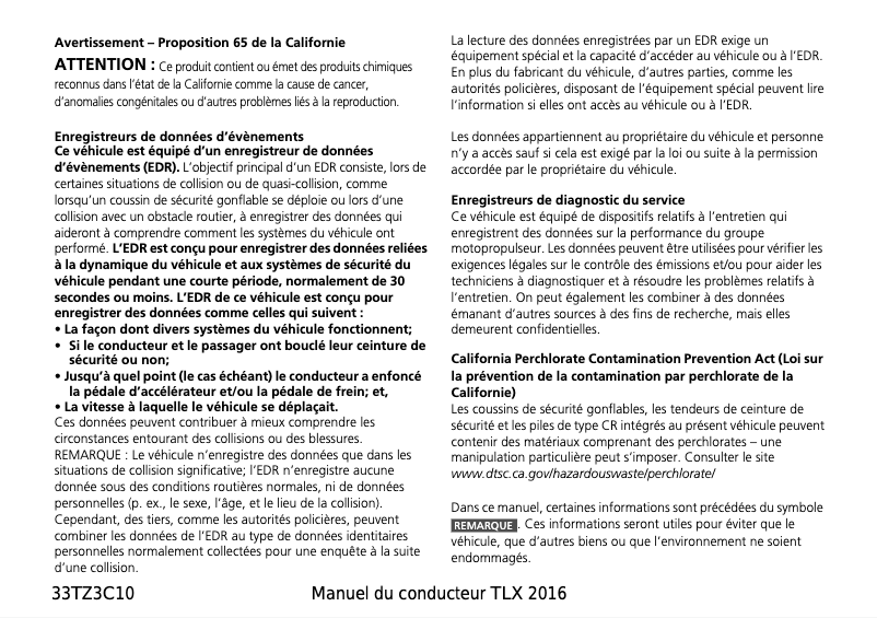Page n°1 - Manuel utilisateur Acura TLX (2016)