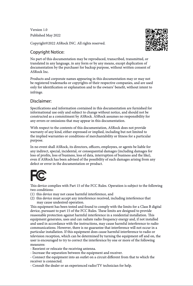 Page n°1 - Manuel utilisateur Asrock B660M-ITX/eDP