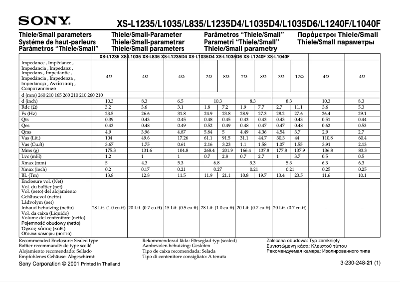 Page 1 de la notice Mode d'emploi Sony XS-L1240F