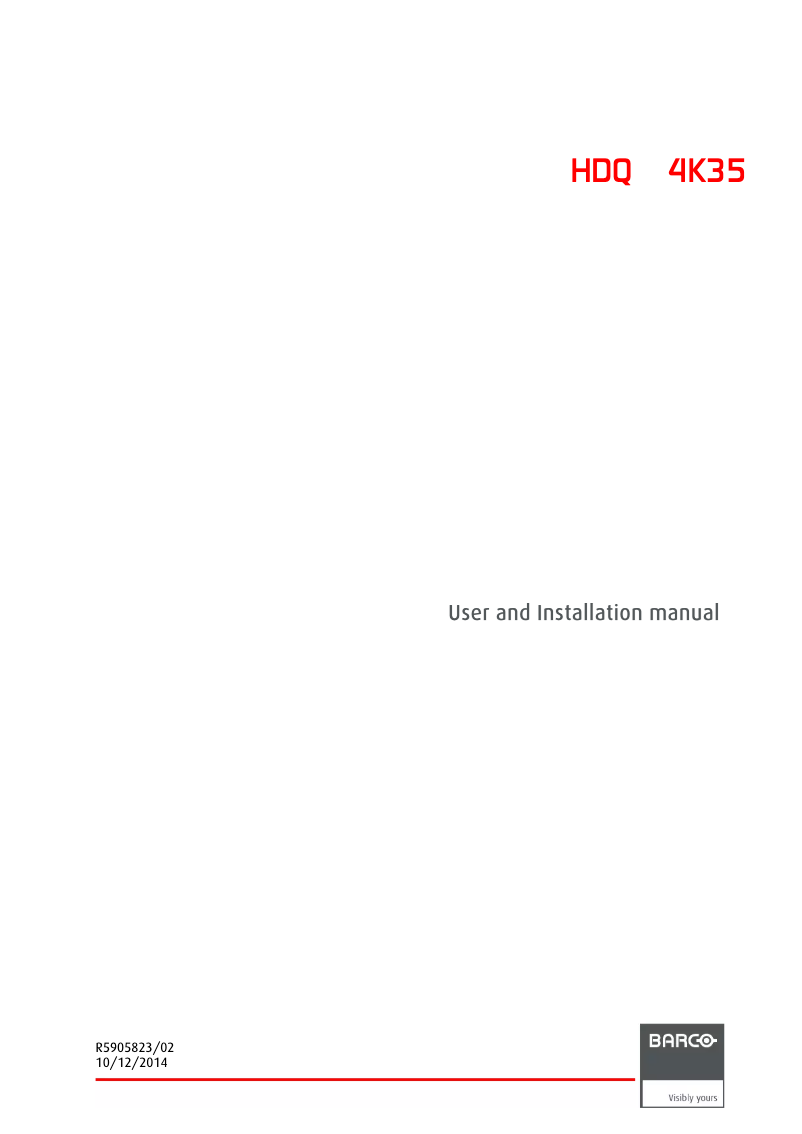 Page 1 de la notice Manuel utilisateur Barco HDQ 4K35