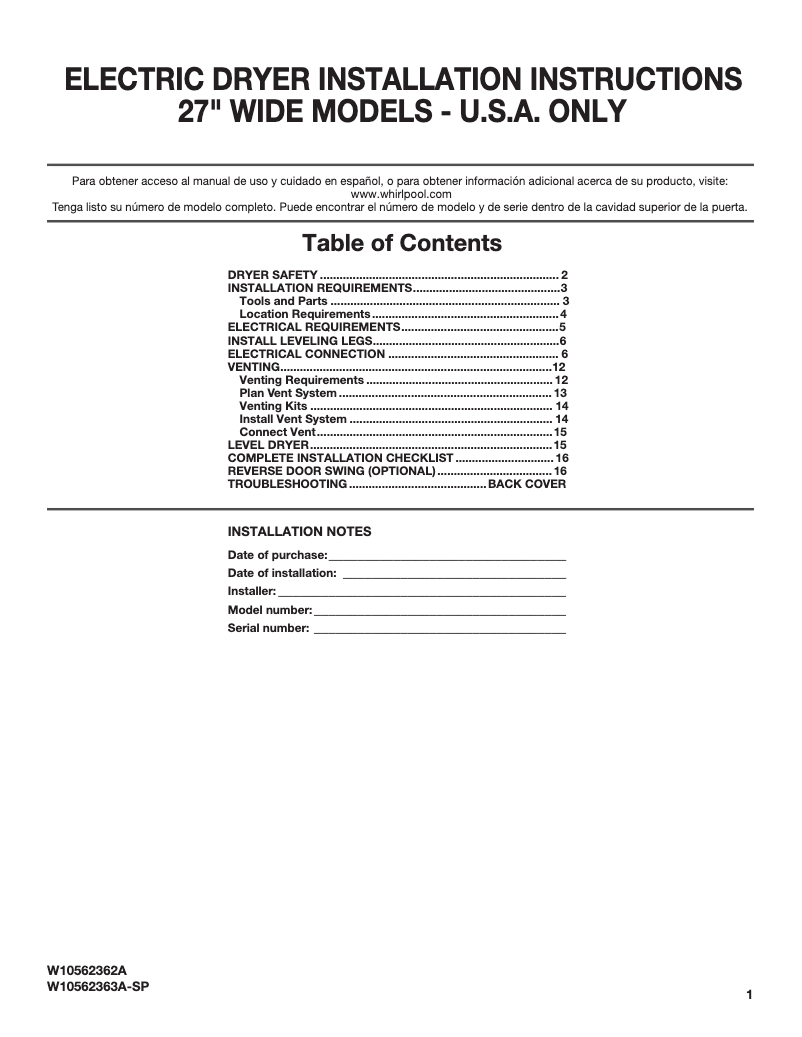 Page n°1 - Manuel utilisateur Whirlpool Cabrio WED5800BW