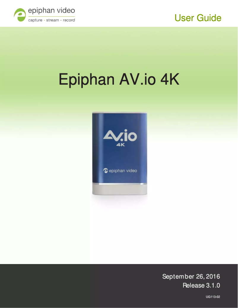 Page n°1 - Manuel utilisateur Epiphan AV.io 4K