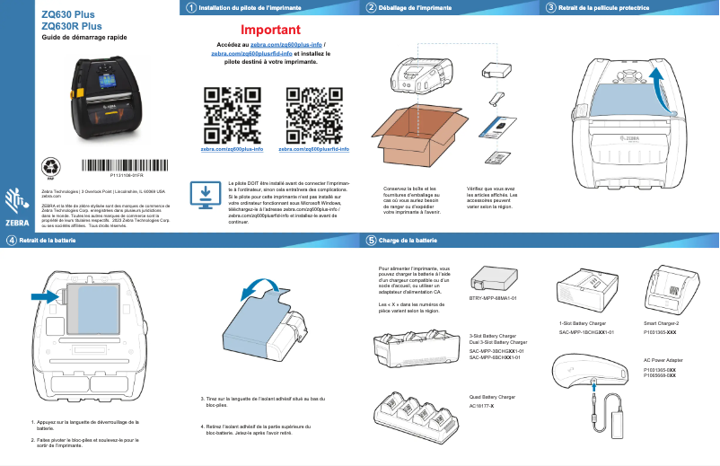 Page 1 de la notice Guide de démarrage rapide Zebra ZQ630