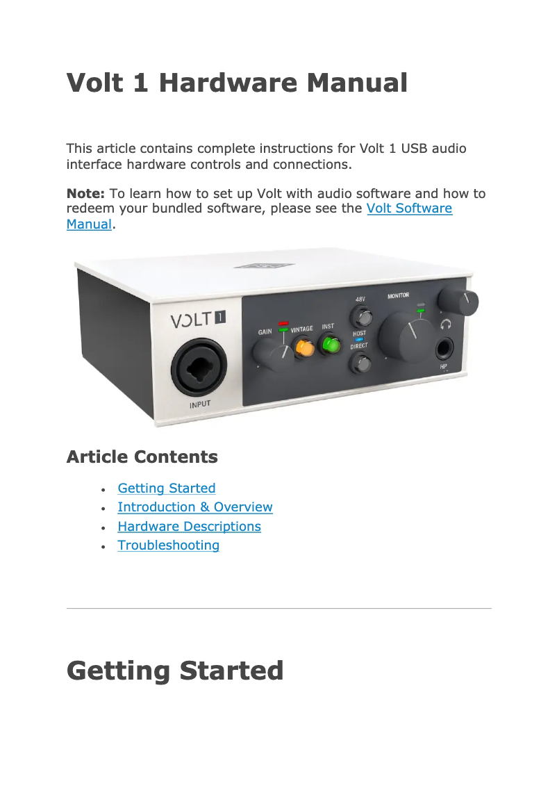 Page n°1 - Manuel utilisateur Universal Audio Volt 1