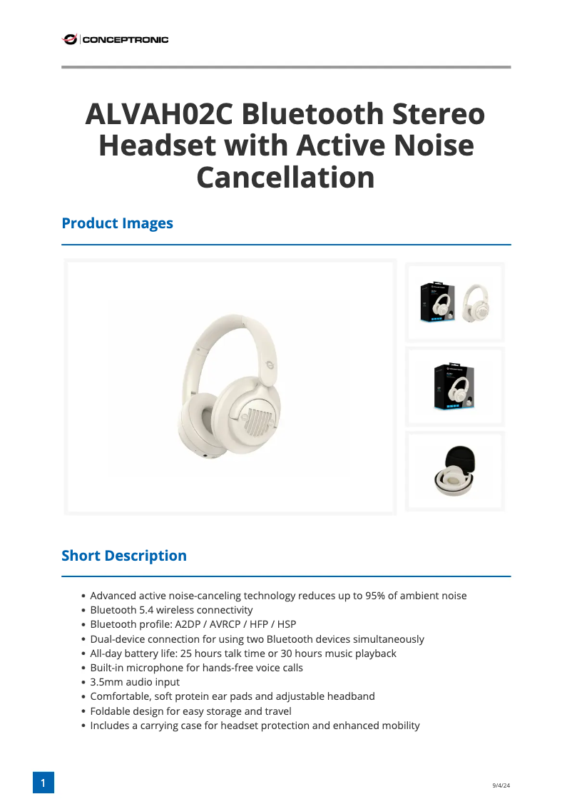 Page n°1 - Fiche technique Conceptronic ALVAH02C