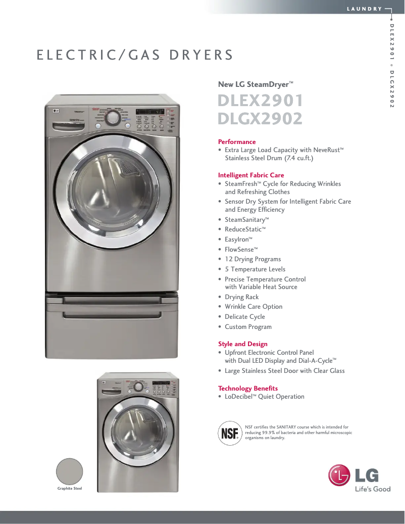 Page 1 de la notice Fiche technique LG DLGX2902V