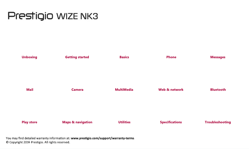 Page n°1 - Manuel utilisateur Prestigio Wize NK3