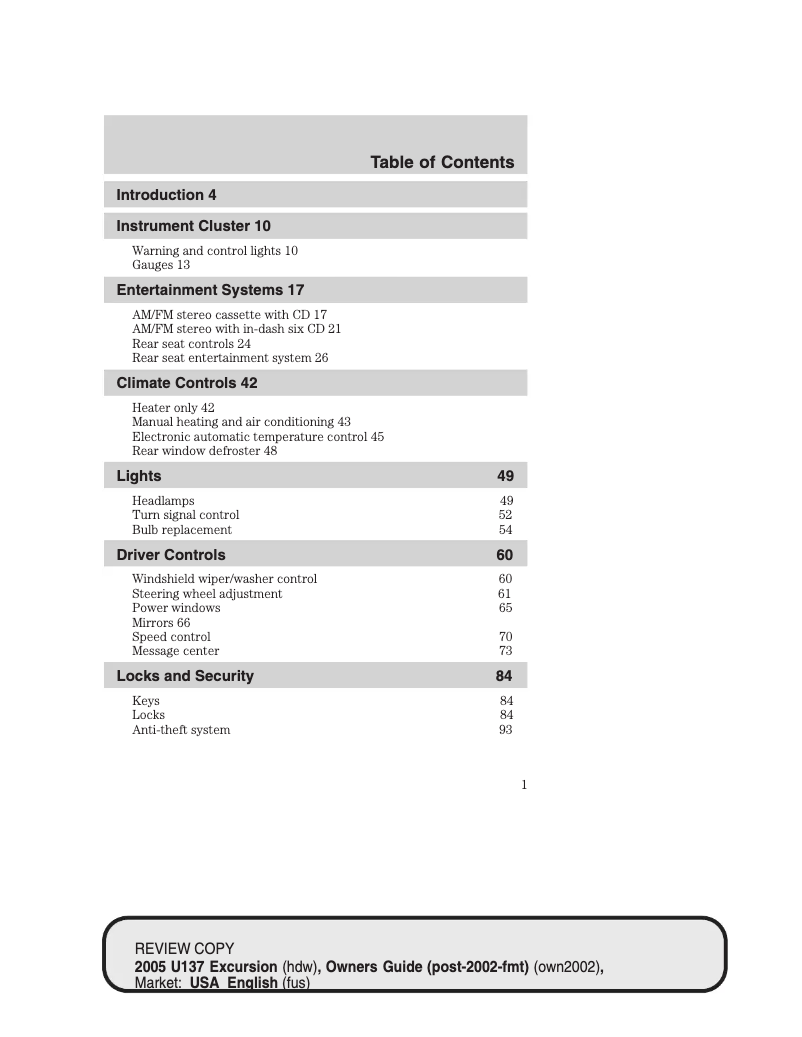 Page n°1 - Manuel utilisateur Ford Excursion (2005)