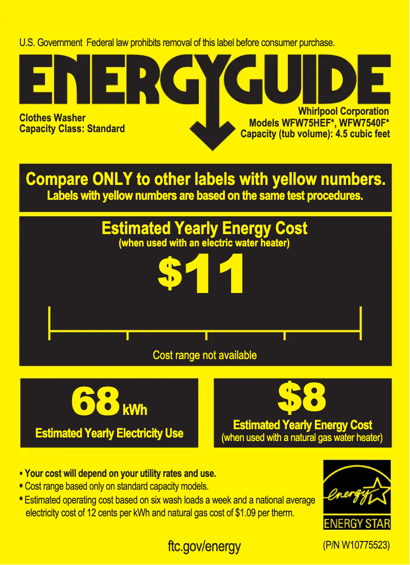 Page n°1 - Label énergétique Whirlpool WFW75HEFW