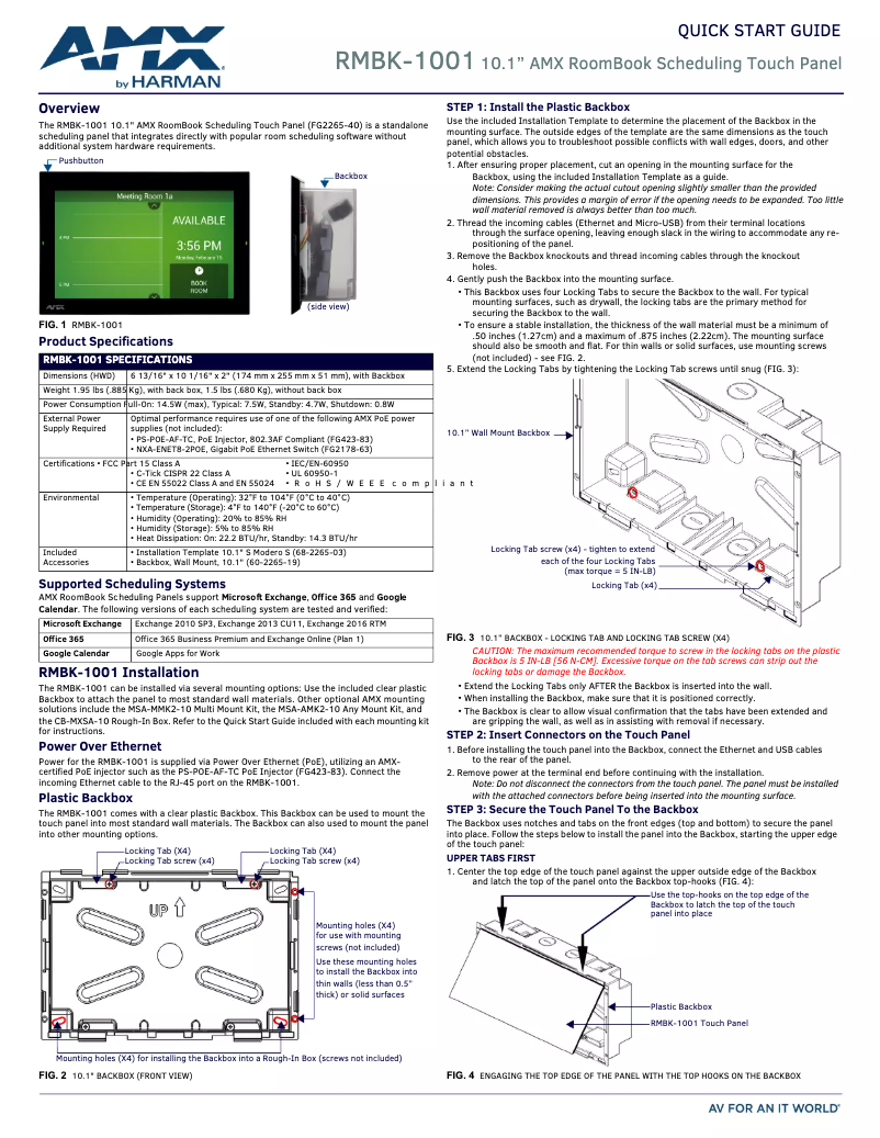 Page 1 de la notice Manuel utilisateur AMX RMBK-1001
