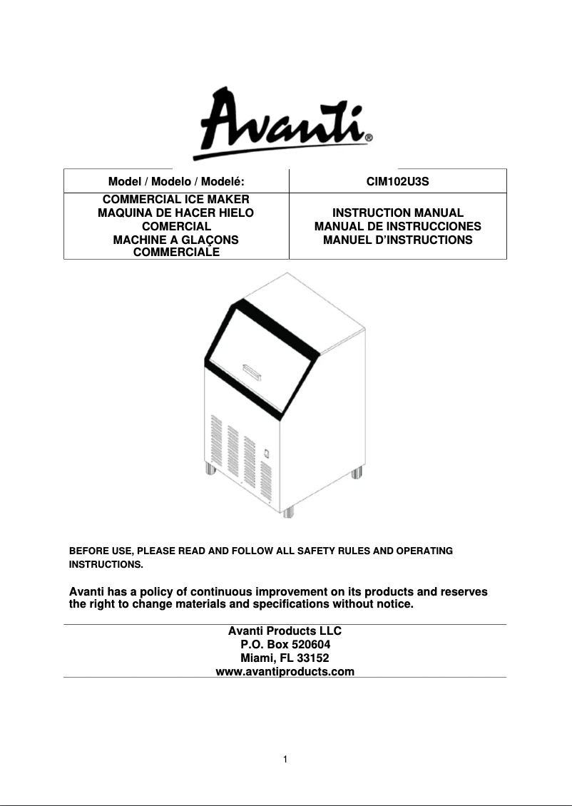 Page 1 de la notice Manuel utilisateur Avanti CIM102U3S