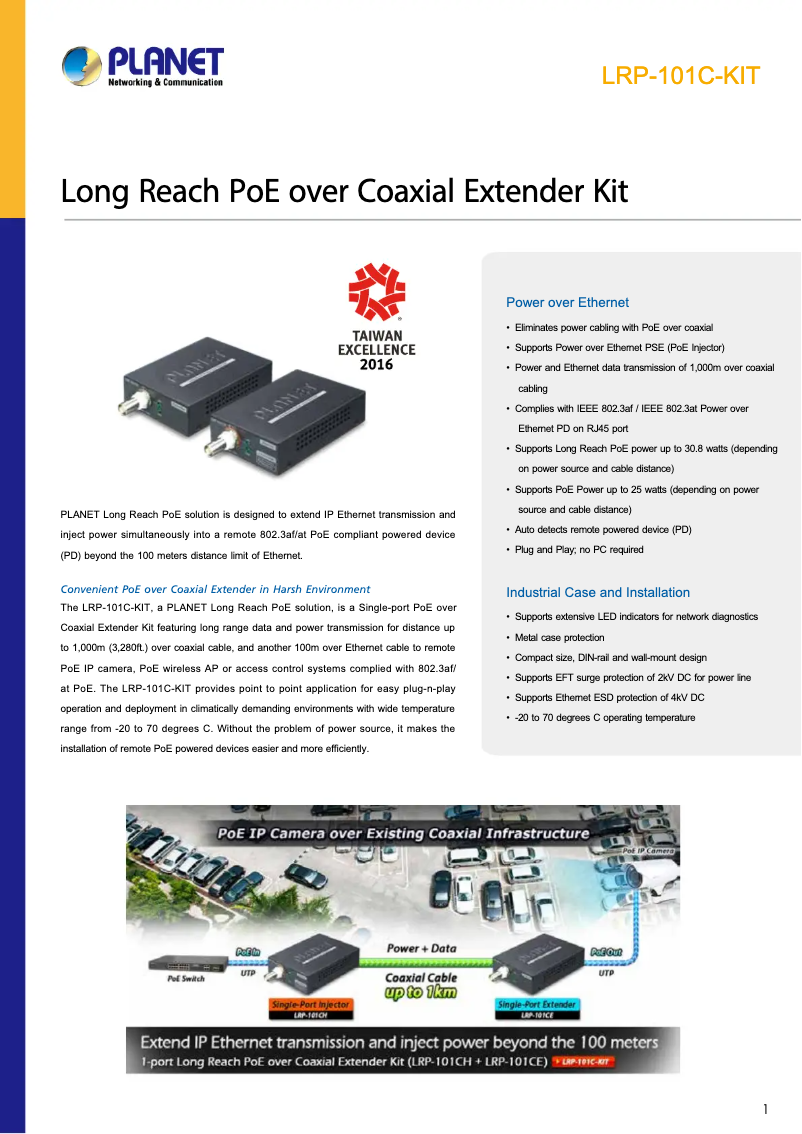 Page 1 de la notice Fiche technique Planet LRP-101C-KIT