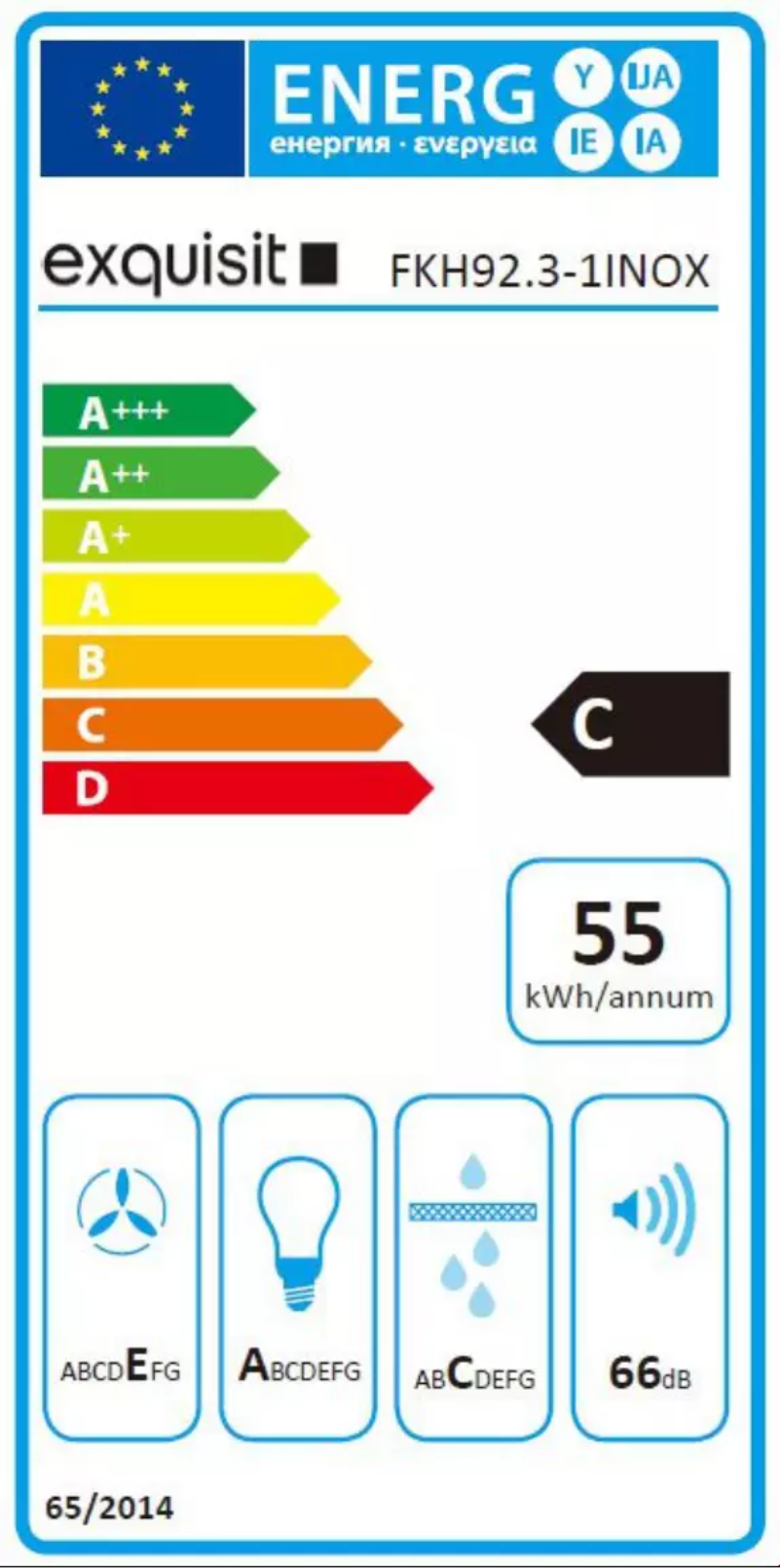 Page 1 de la notice Label énergétique Exquisit FKH92.3-1INOX
