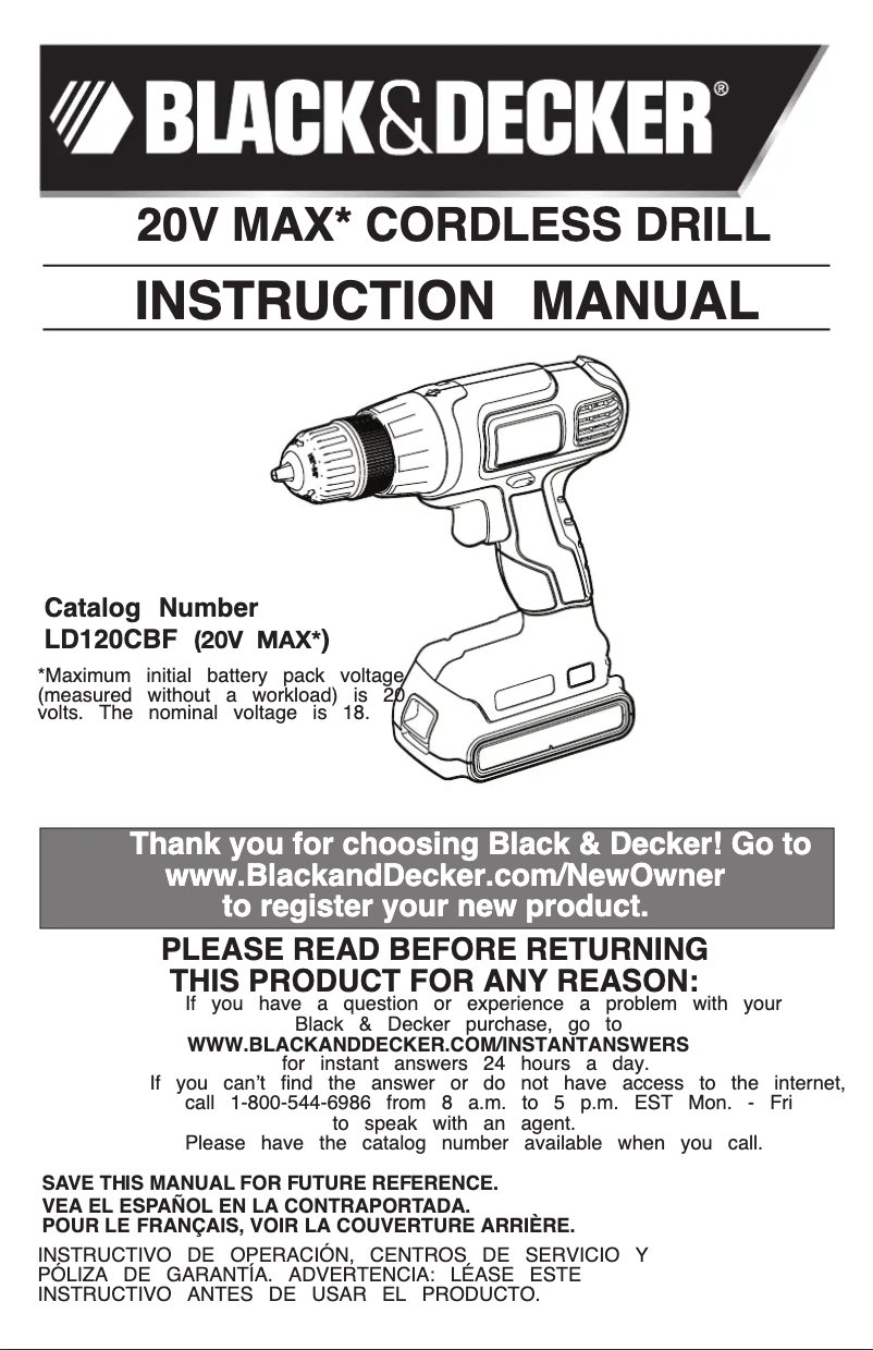 Page 1 de la notice Manuel utilisateur Black & Decker LD120CBF