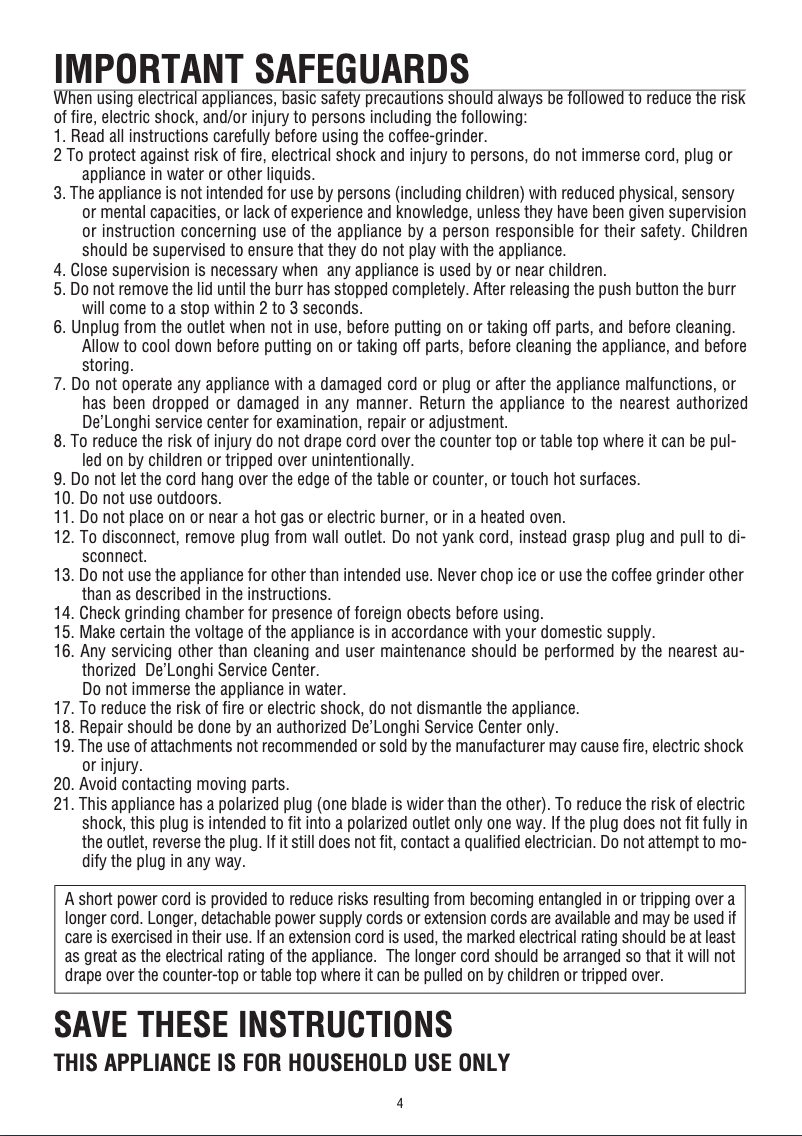 Page 1 de la notice Manuel utilisateur DeLonghi KG89