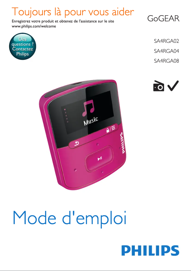 Image de la première page du manuel de l'appareil GoGear Raga SA4RGA04