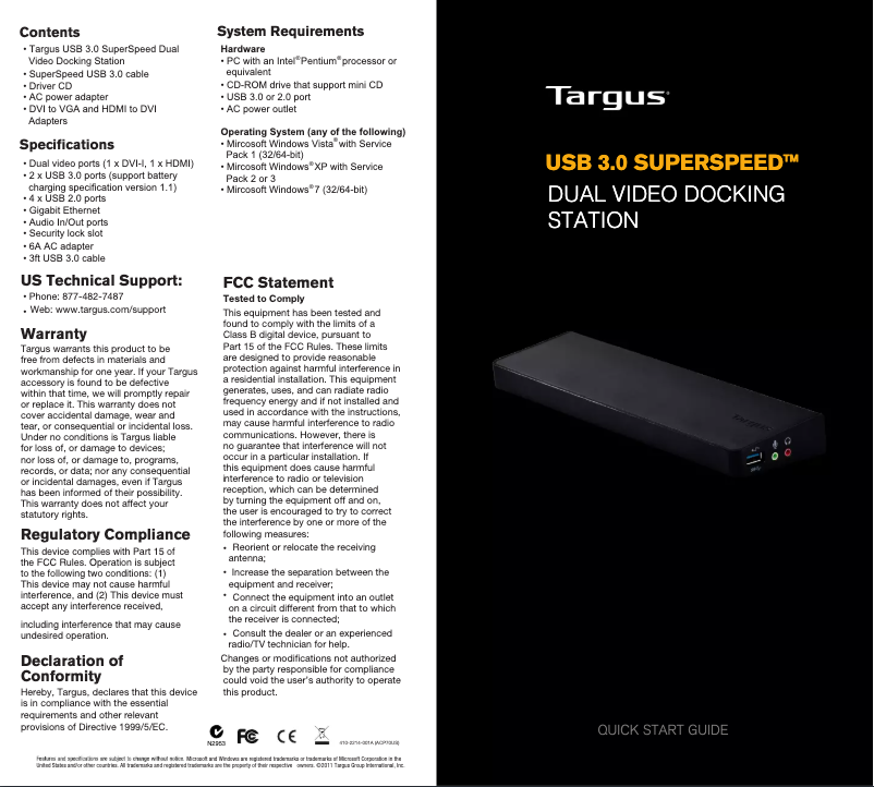 Page n°1 - Manuel utilisateur Targus ACP70USZ