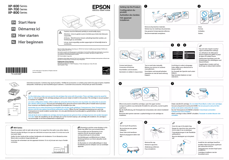 Page 1 de la notice Guide d'installation Epson Expression Premium XP-800