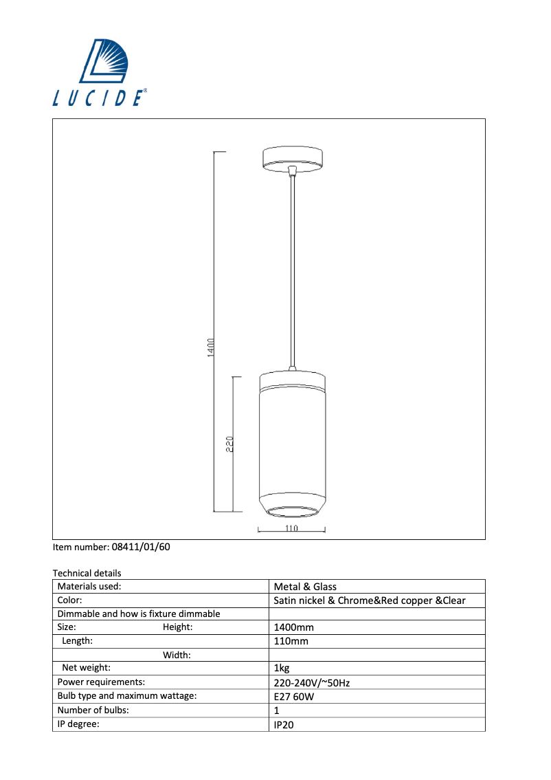 Page 1 de la notice Manuel utilisateur Lucide Epice 08411/01/60