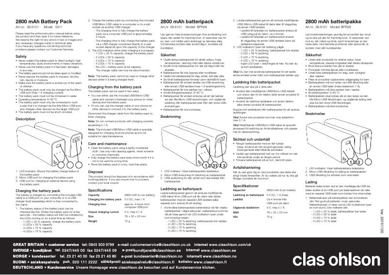 Page n°1 - Manuel utilisateur Clas Ohlson 9311